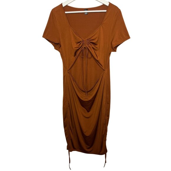 SHEIN Curve Brown Bodycon Short Sleeve Cut Out Waist Dress 2XL - Picture 1 of 16